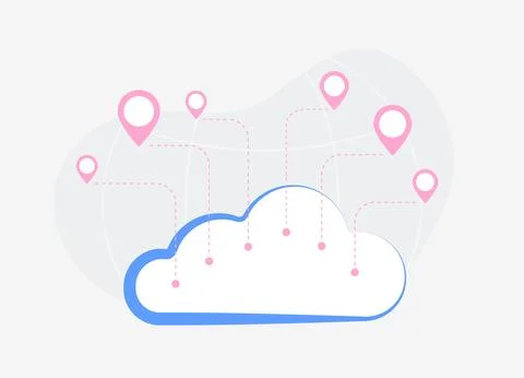 Cloud storage with multiple locations concept. Connect to corporate storage from Stock Illustration