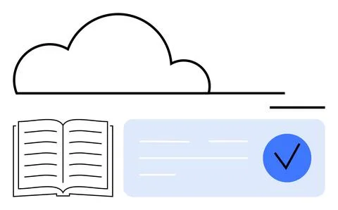 Cloud storage for online education with blue checkmark and open book repres.. Stock Illustration