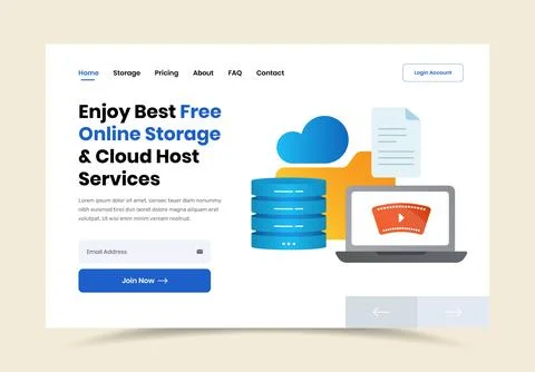 Cloud storage online host services website header design with illustration Stock Illustration