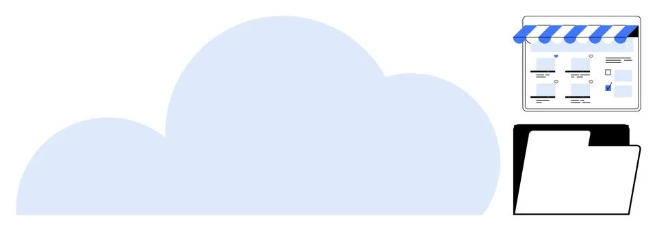 Cloud Storage with Online Store Application and File Directory Folder Stock Illustration