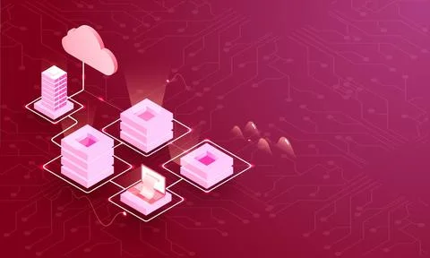 Cloud storage or big data analysis poster and banner design with sever conn.. 스톡 일러스트