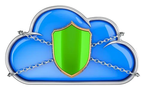 Cloud storage with Padlock. Security and data protection concept, 3D renderin Stock Illustration