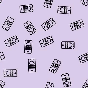 Cloud storage phone files line vector seamless pattern Stock Illustration