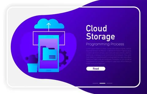Cloud Storage on phone screen on dark gradient color. Browser window. Vector  Stockillustratie