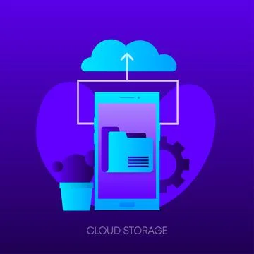 Cloud Storage on phone screen on dark gradient color. Vector illustration. Illustrazione stock