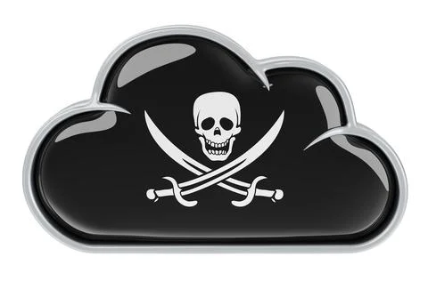 Cloud storage with piracy flag, 3D rendering Stock Illustration