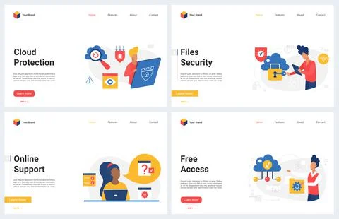 Cloud storage protection, internet network concept landing page set for online Illustrazione stock