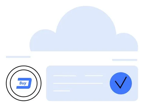 Cloud storage purchase concept with a Buy button, checkbox, and cloud graph.. Stock Illustration