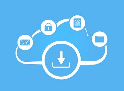 Cloud storage - remote online secure backup service for electronic mail, data Stock Illustration