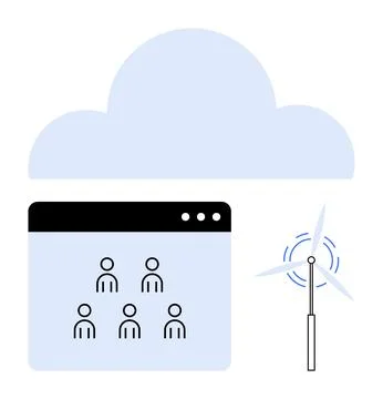 Cloud storage, renewable energy, data sharing, team collaboration, eco-friend Stock Illustration