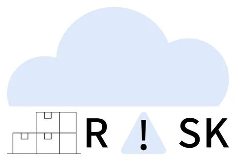 Cloud Storage Risk Concept with Stacked Boxes and Warning Symbols イラスト素材