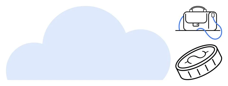 Cloud storage with secure connection to devices represented by a briefcase .. 스톡 일러스트