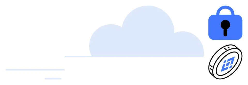 Cloud Storage Security with Coin Icon and Lock Graphic Illustration Stock Illustration