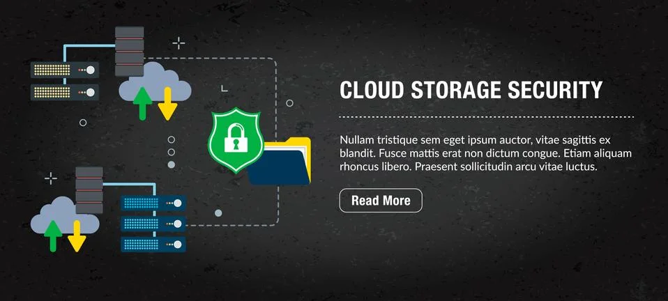 Cloud storage security concept banner for internet. Illustrazione stock
