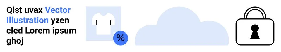 Cloud Storage Security Concept with Discount, Lock, and Apparel Icons 스톡 일러스트