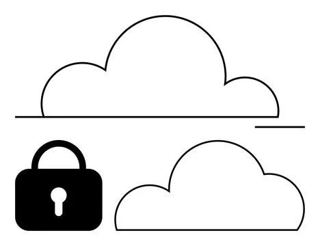 Cloud Storage Security Concept Featuring Cloud Icons and Padlock for Data Stock Illustration