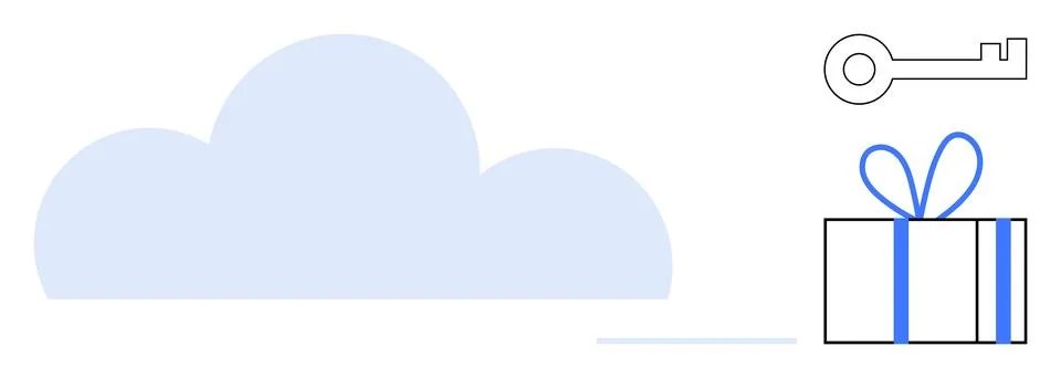 Cloud storage security concept with a key and gift box representing data sa.. Stock Illustration