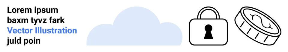 Cloud storage security concept with lock and cryptocurrency coin elements 스톡 일러스트