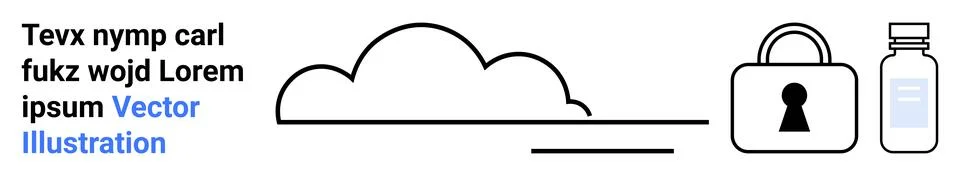 Cloud Storage Security Concept with Lock, Cloud Icon, and Bottle Illustrazione stock