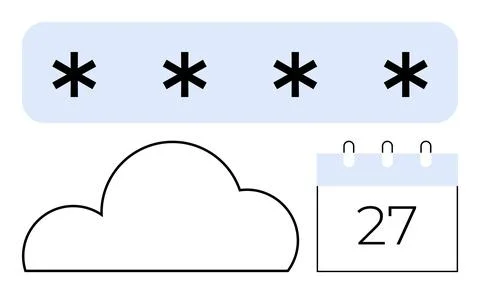 Cloud storage security concept with password, cloud, and calendar 스톡 일러스트
