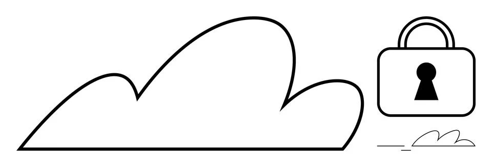 Cloud Storage Security Concept with Simple Line Art Cloud and Lock Illustrazione stock