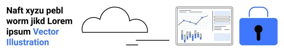 Cloud Storage Security with Data Analytics and Protection Lock Illustrazione stock