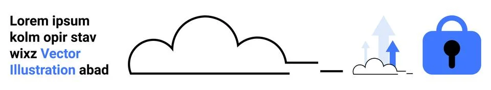 Cloud Storage Security with Data Encryption and Lock Icon in Vector Art Stock Illustration