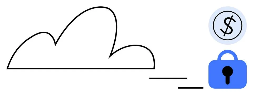 Cloud Storage Security with Dollar Sign and Blue Lock Vector Illustrazione stock