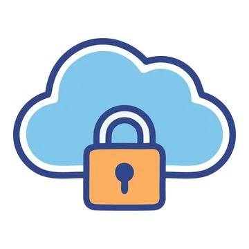 Cloud storage security icon. Simple icon depicting a cloud with a padlock, .. Stock Illustration