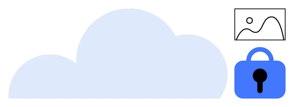 Cloud Storage Security with Image Upload and Lock Icon Illustration Stock Illustration