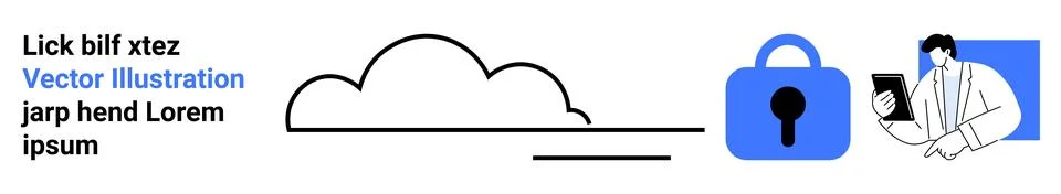 Cloud Storage Security with Lock and User Accessing Data via Tablet Stock Illustration