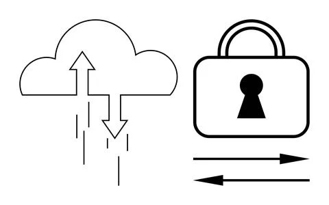 Cloud Storage with Security Lock, Up and Down Arrows for Data Transfer Stock Illustration