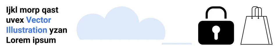 Cloud Storage Security with Lock Icon and Shopping Bag Highlighting Ecommerce 스톡 일러스트