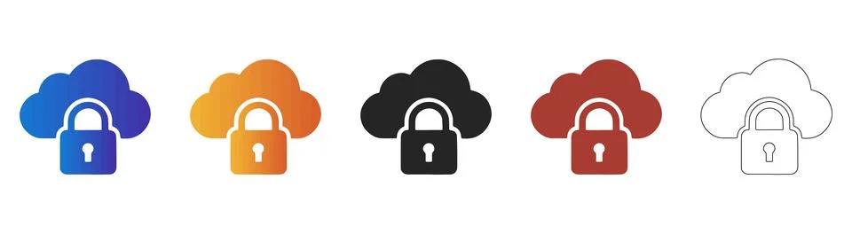 Cloud storage security lock icon set Stock Illustration