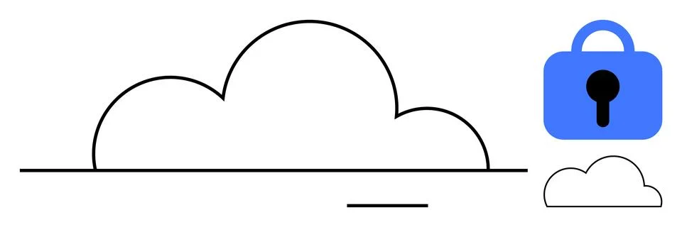 Cloud Storage Security with Minimalist Cloud and Lock Icon Illustration イラスト素材