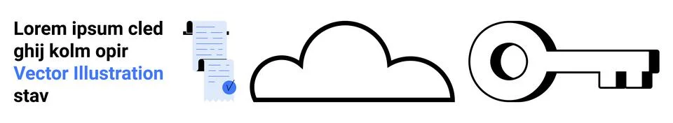 Cloud Storage Security Represented by Cloud, Key, and Document Icons Stock Illustration