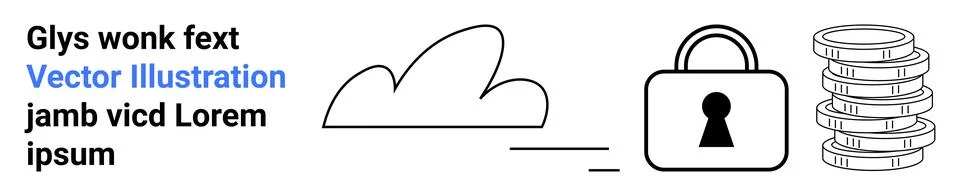 Cloud Storage Security Represented by Lock and Coin Stack with Abstract Text Stockillustratie
