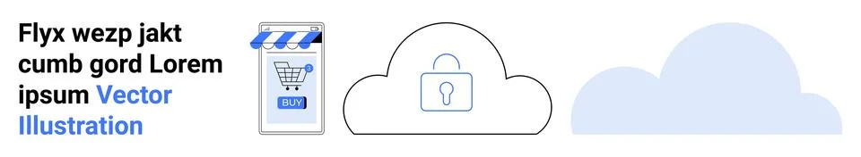 Cloud Storage Security Vector with Shopping Bag, Lock, and Clouds Illustrazione stock
