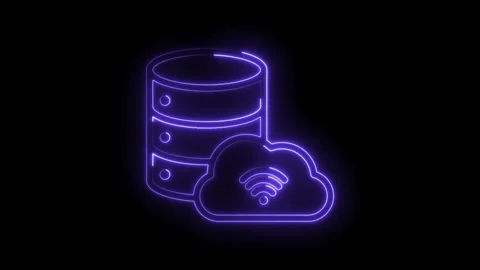 Cloud storage server connection with neon glow animation for tech and data .. Stock Footage 346003761