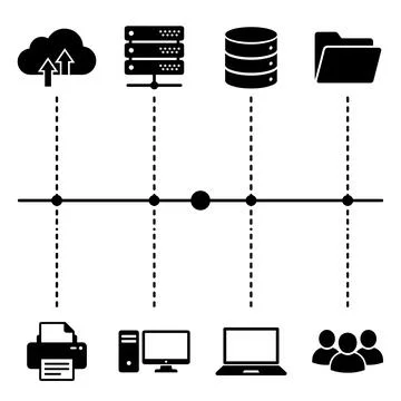 Cloud storage server database folder connection diagram with printer deskto.. イラスト素材