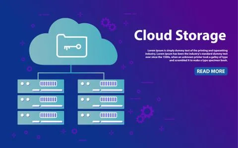 Cloud storage server. Hosting network. Online computing database. Illustrazione stock