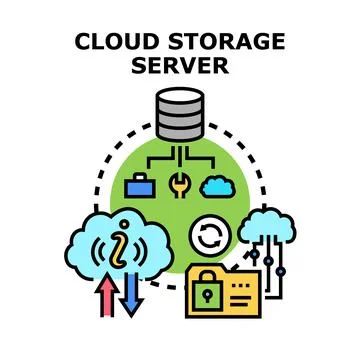 Cloud storage server networking and data handling concept 库存插图