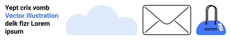 Cloud storage service advertisement featuring an envelope email icon, a clo.. Illustrazione stock