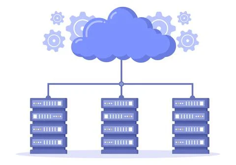Cloud Storage Service Illustration for Hosting or Data Center, Online File Do 스톡 일러스트
