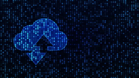 Cloud storage sign with two arrows up and down icon, Digital binary data Stock Footage 336529700