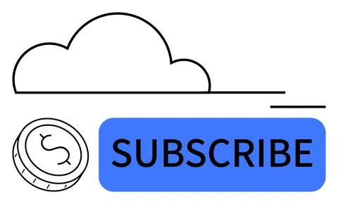 Cloud storage subscription concept with a coin and blue subscribe button fo.. Stock Illustration
