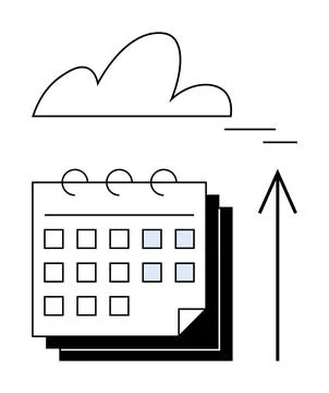 Cloud storage synchronization with calendar scheduling and upward progress .. Stock Illustration