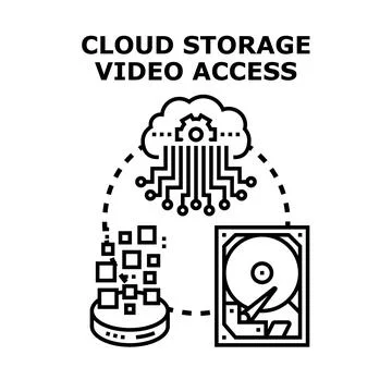 Cloud storage system accessing digital video data Stock Illustration