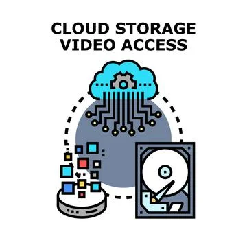 Cloud storage system accessing digital video data Stock Illustration