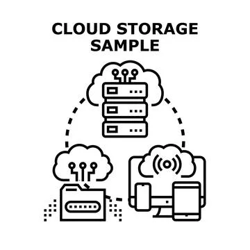 Cloud storage system connecting data and devices 스톡 일러스트